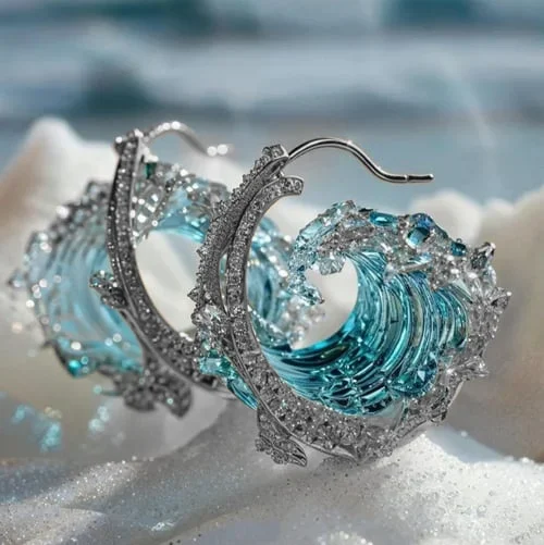 Brincos Ocean's Oath da Rose & Oliver com design inspirado no oceano, detalhes elegantes e acabamento brilhante.