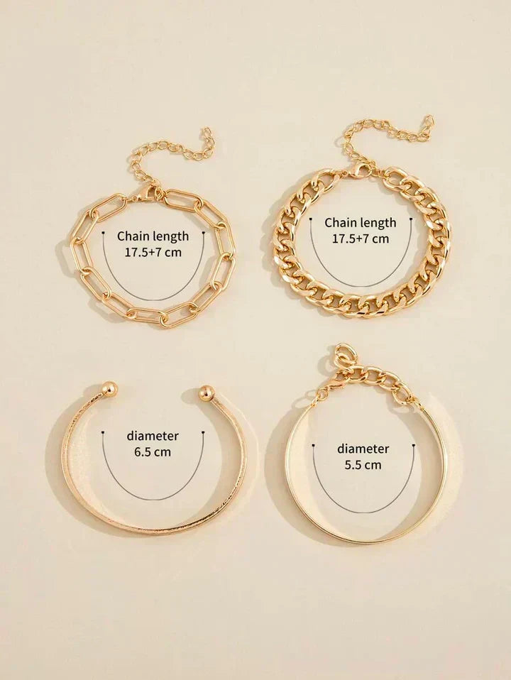 Conjunto de pulseiras douradas Elan™ da Rose & Oliver, pulseiras de acabamento brilhante e estilo elegante.