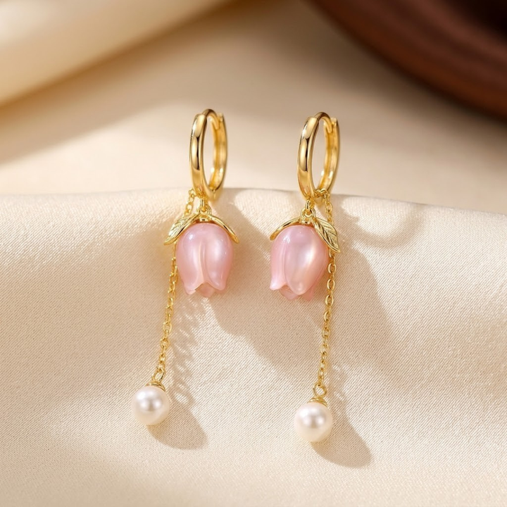 Gold Floral Pearl Drop Earrings by Rose & Oliver - product image 1
