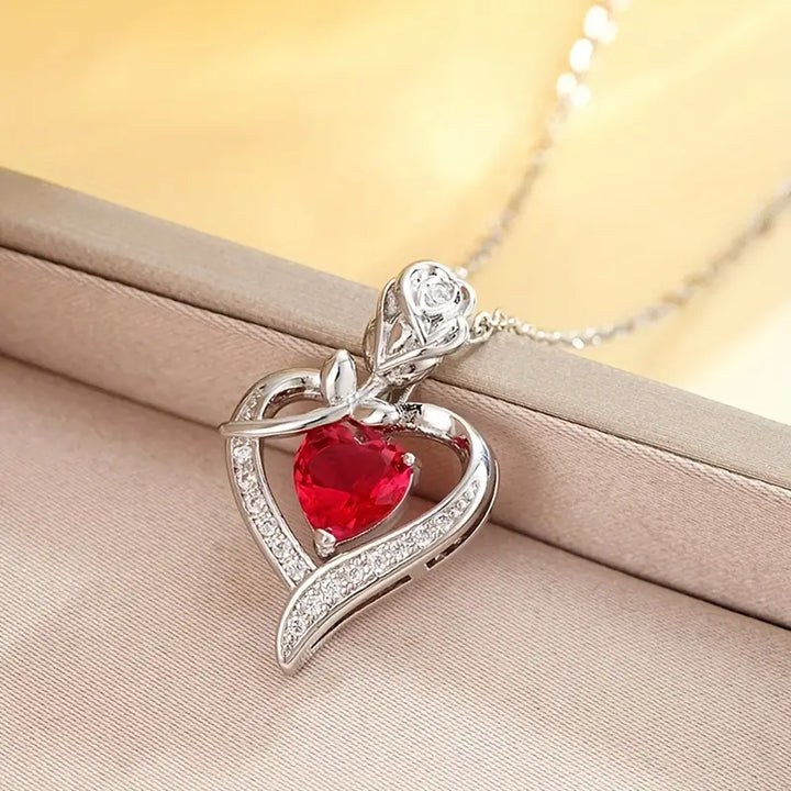 Silver Ruby Heart Pendant Necklace by Rose & Oliver - product image 1